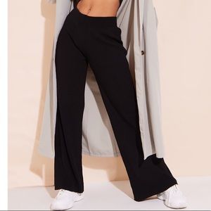 🌚Black Ribbed Knitted Wide Leg Sweatpants ✨
